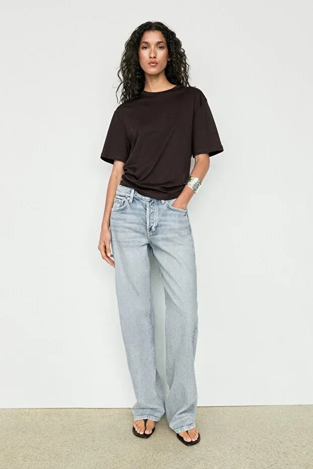 Женская футболка с коротким рукавом хлопковая Massimo Dutti, Brown — фото 4