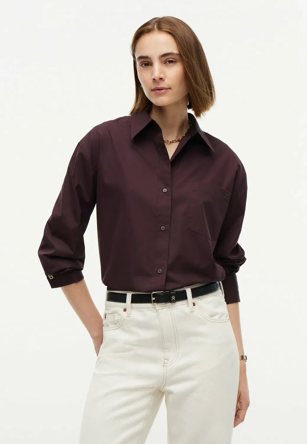 Рубашка из поплина с двойными манжетами - блузка на пуговицах Tommy Hilfiger, Chocolate