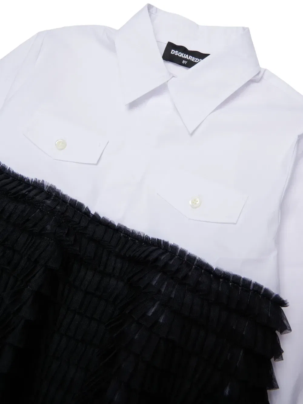 Рубашка с оборками и вставками из тюля Dsquared2 Kids, белый — фото 3