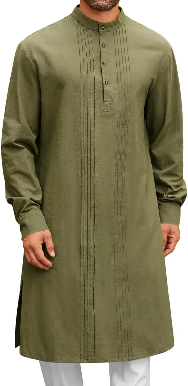 Мужская рубашка-кафтан с длинным рукавом, модель Kaftan Robe, зелёный