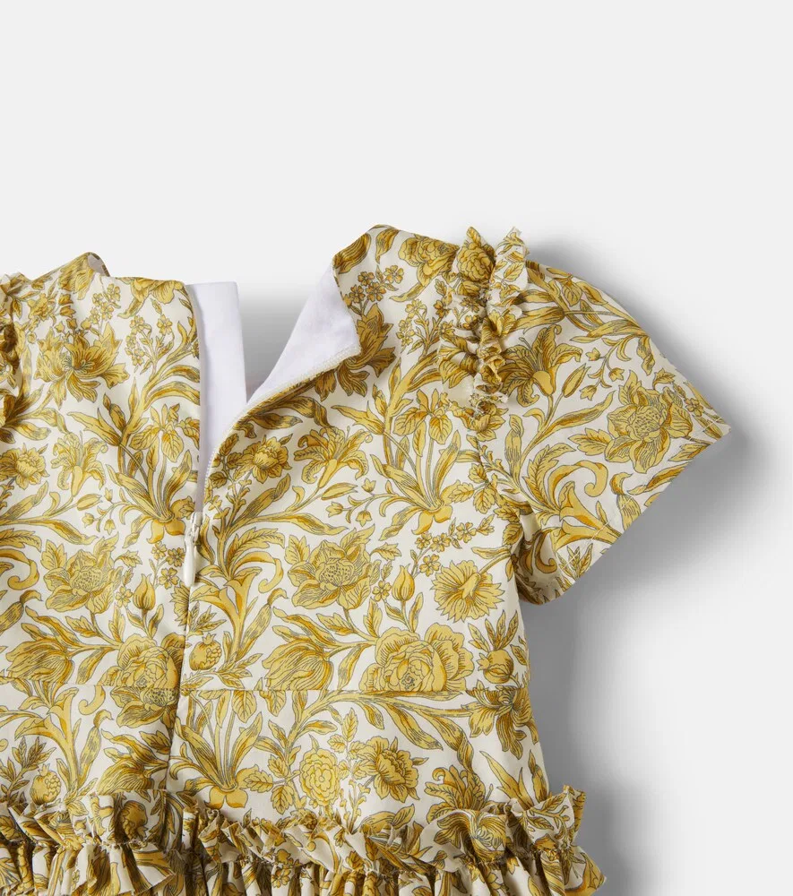Детское платье из хлопкового поплина с цветочным принтом и оборками Versace Kids, золотой — фото 3