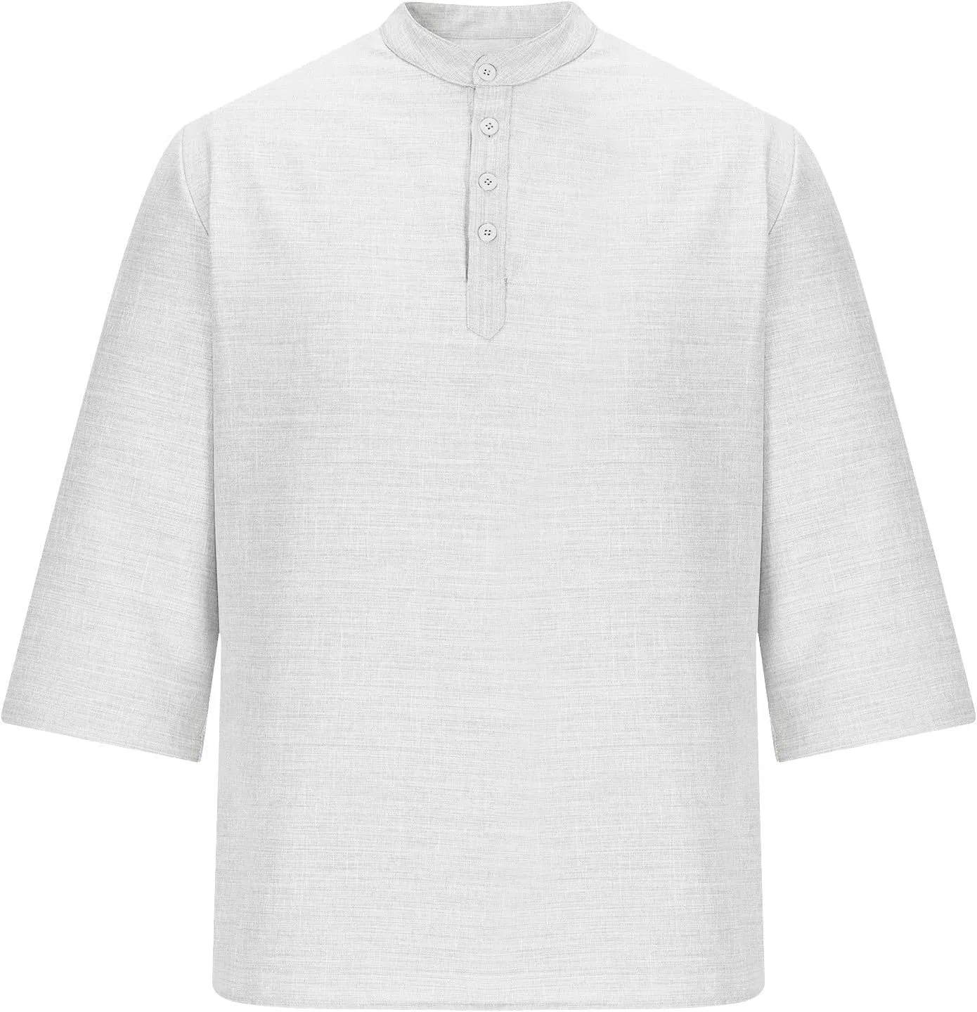 Мужская льняная рубашка с воротником-хенли Regular Fit NoxwB, White — фото 4