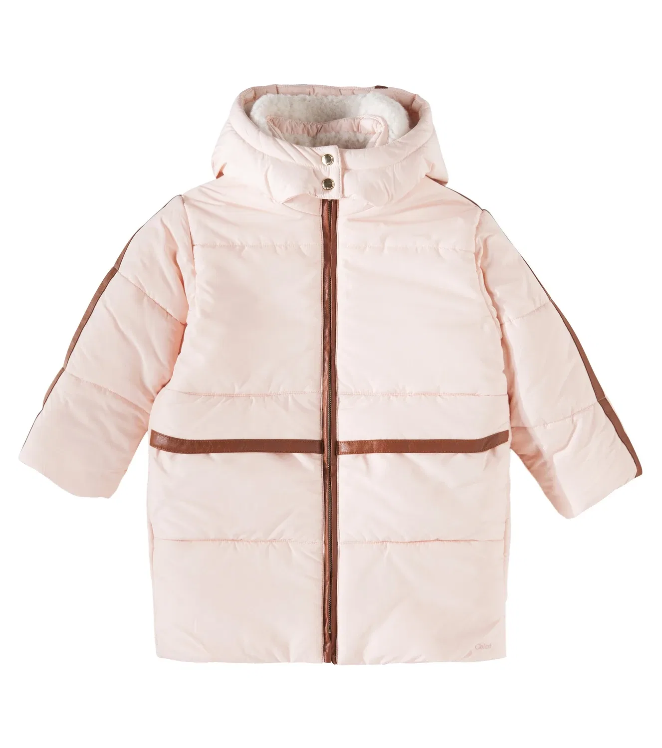 Пуховик с отделкой из искусственной кожи Chloé Kids, розовый