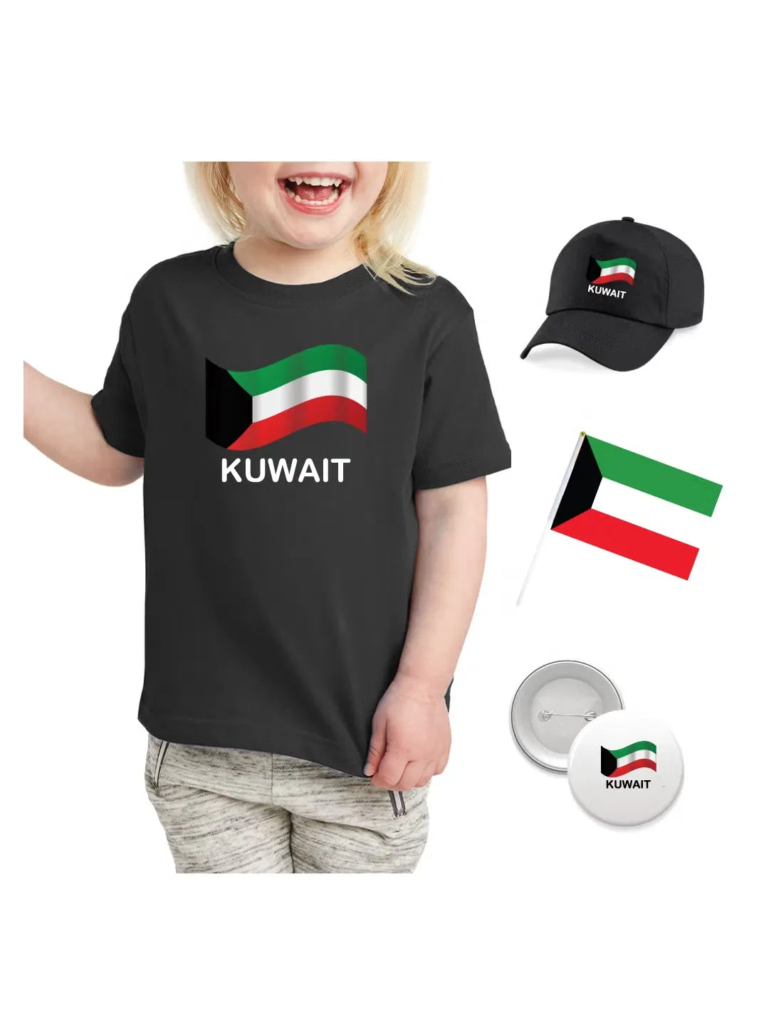 Комплект футболка с принтом с кепкой, значком и флагом Printshop4Me, черный