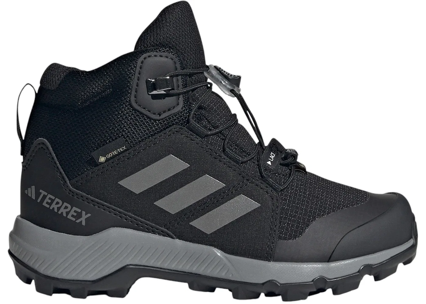 Детские кроссовки для активного отдыха с мембраной Gore-Tex Adidas Terrex Mid Gore-Tex, Core Black Grey Three