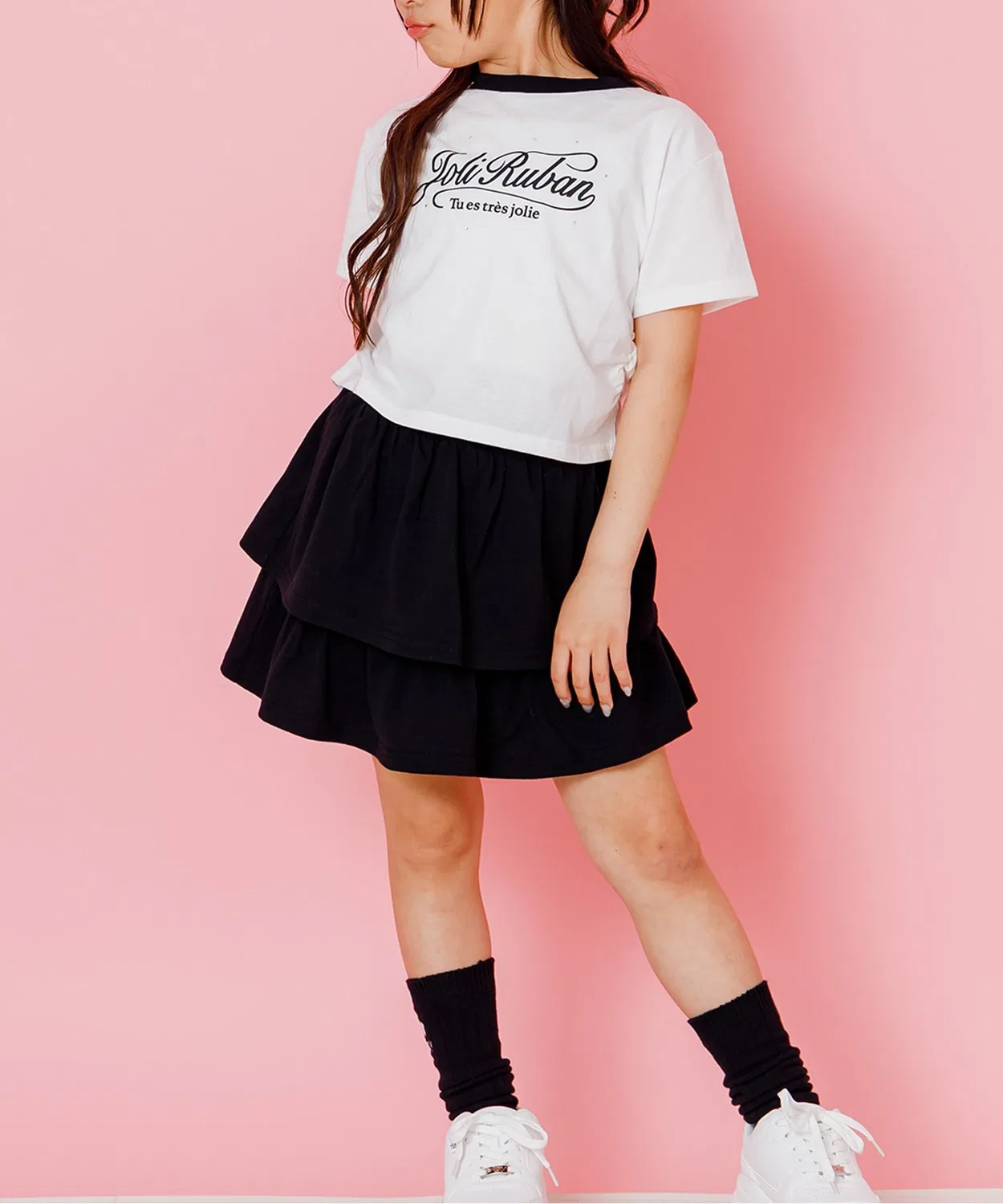 Детский комплект из футболки с длинным рукавоми юбки с рюшами algy, Off White