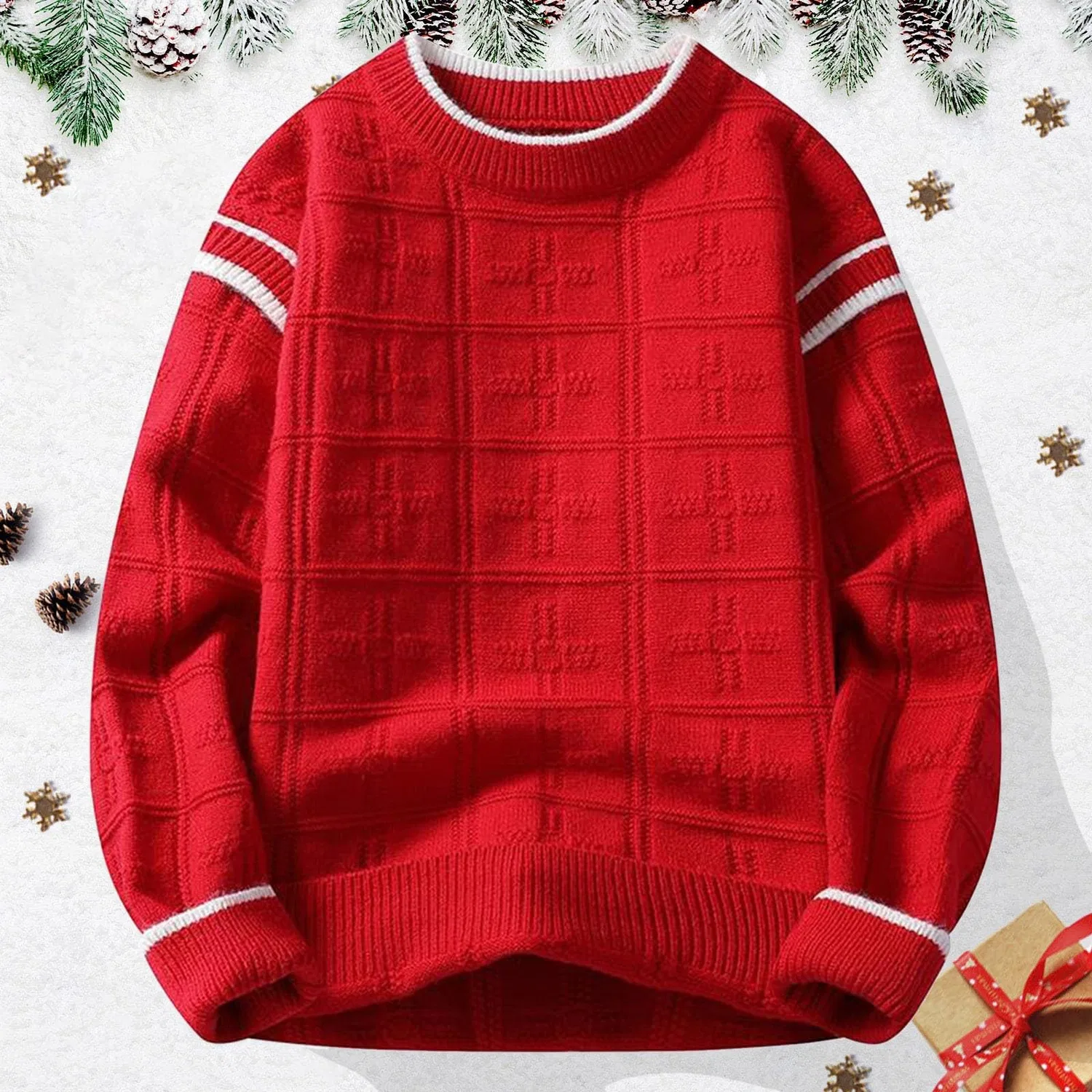 Мужской свитер с жаккардовым узором Retro Jacquard Knit, 2-rosso — фото 3