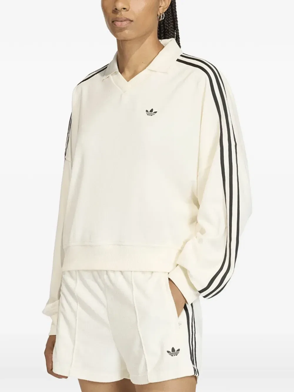 Махровая рубашка поло с V-образным вырезом Adidas, белый
