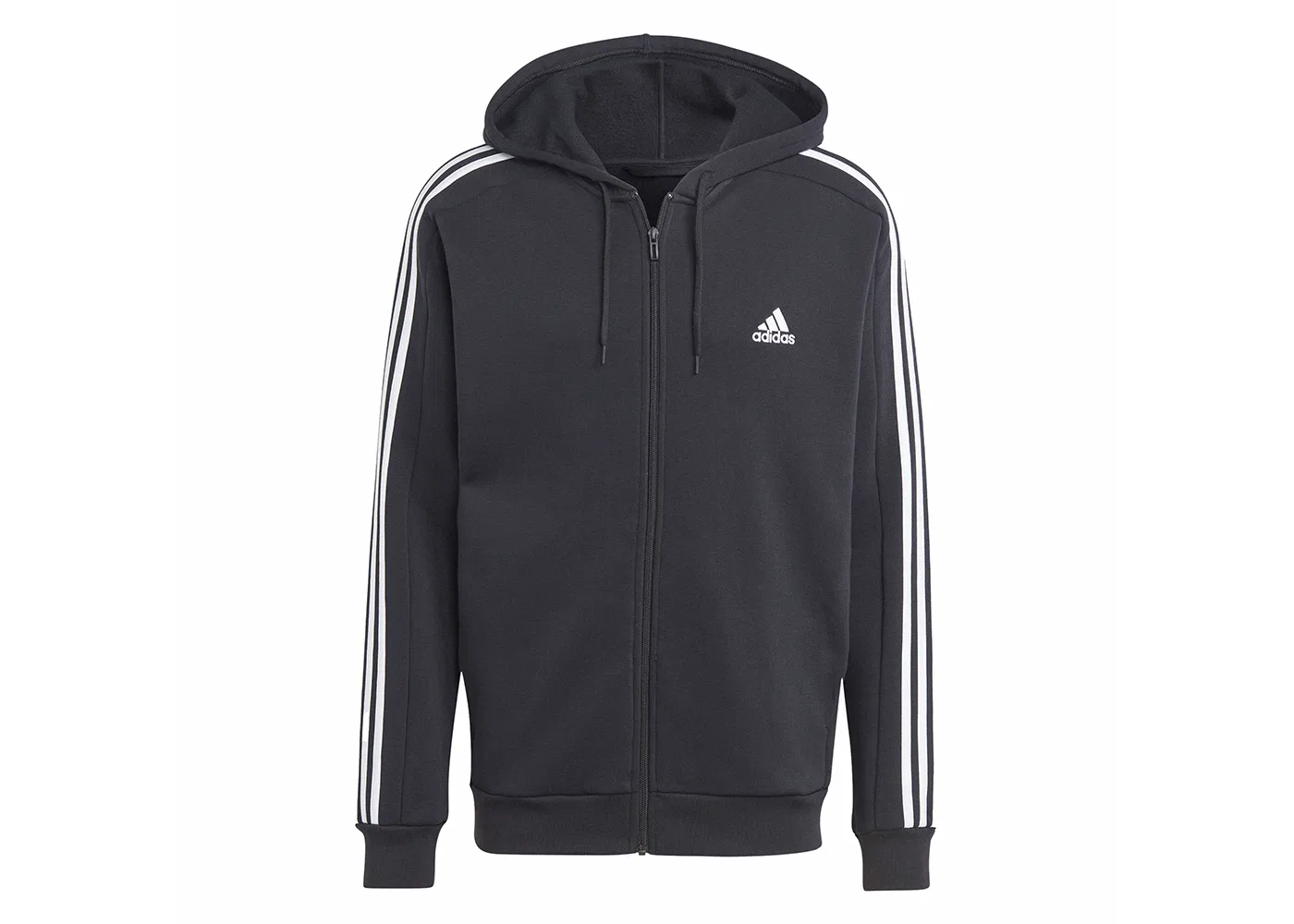 Мужская худи на молнии с флисом и тремя полосками Adidas, Black