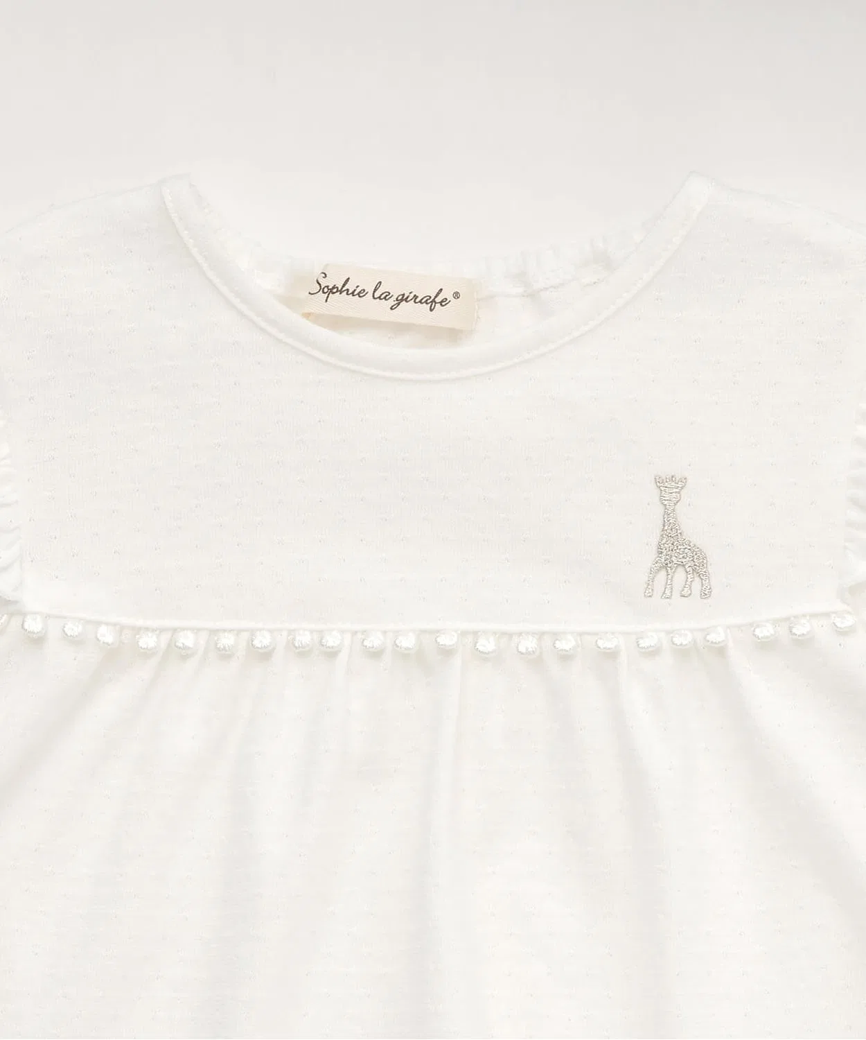 Детская футболка с длинным рукавомс кружевом и вышивкой Sophie la girafe, Off White — фото 3