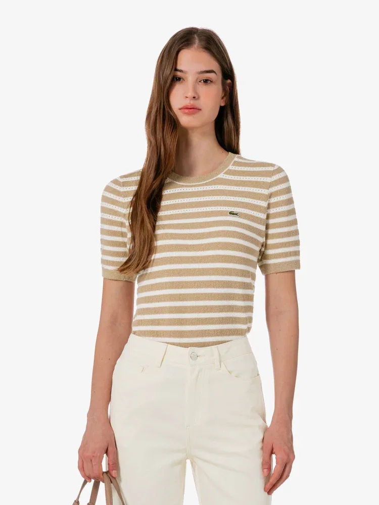 Свитер женский LACOSTE Beige с букле и полосками