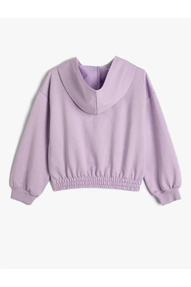Детское худи для девочек с принтом Hooded Sweatshirt Teddy Bear Printed Long Sleeve With Elastic Waist And Cuffs Koton, Lilac — фото 2