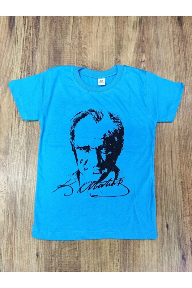 Детская футболка для девочек с принтом Unisex children's ataturk blue t-shirt april 23, Generic Brands, Blue