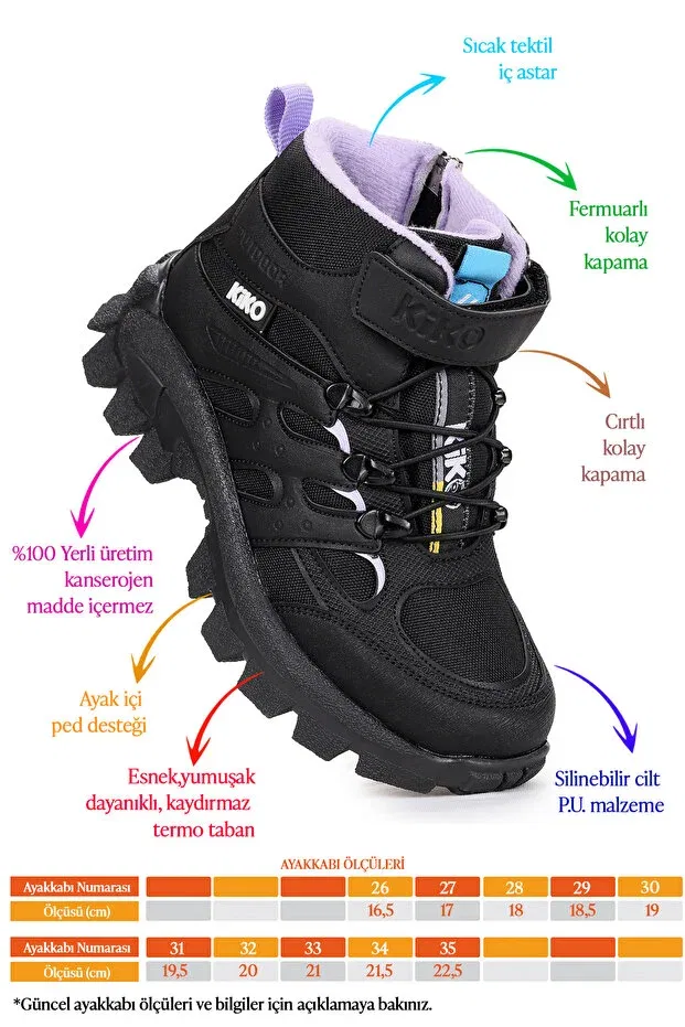 Детские ботинки для девочек на липучке Kiko Kids, Black - Lilac — фото 2