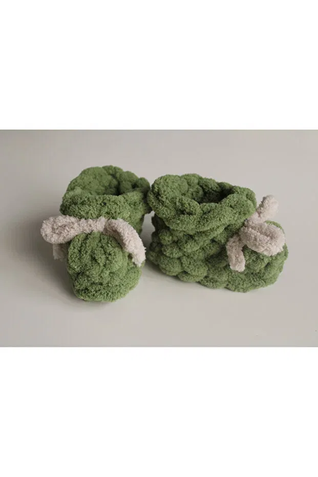 Детские пинетки-тапочки для новорожденных вязаные Narin Collection, Green — фото 3