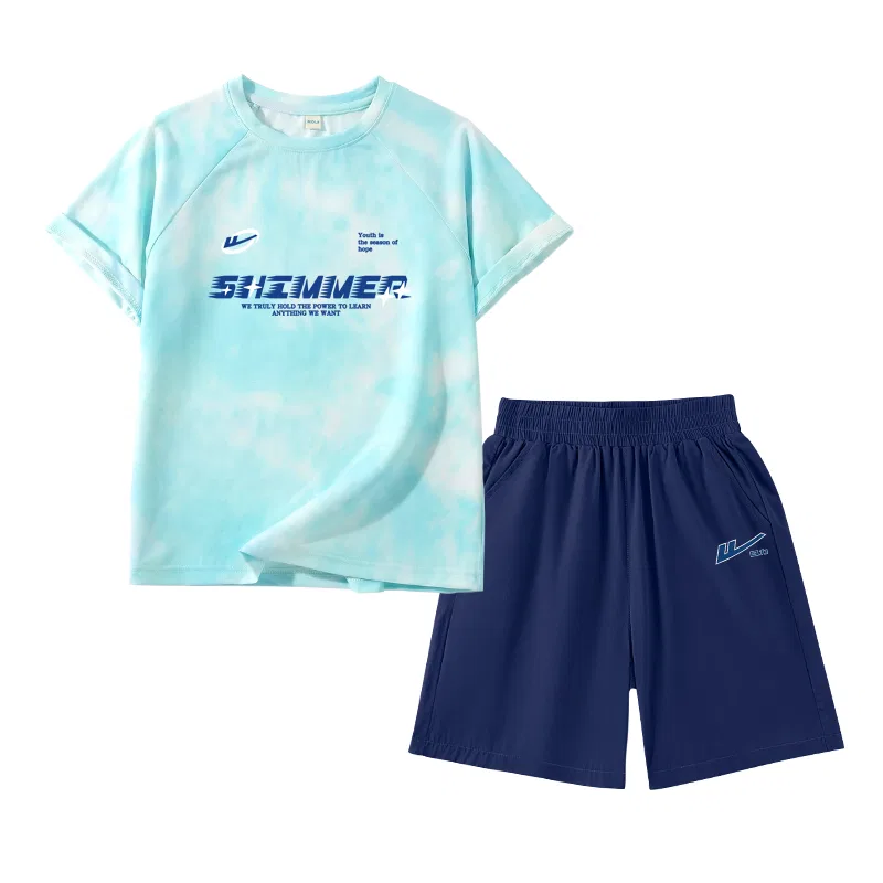 Детский спортивный комплект с длинным рукавом, Lake Blue/H Blue Angle English-Navy Blue/H Silver Edge Blue Logo K, WARRIOR