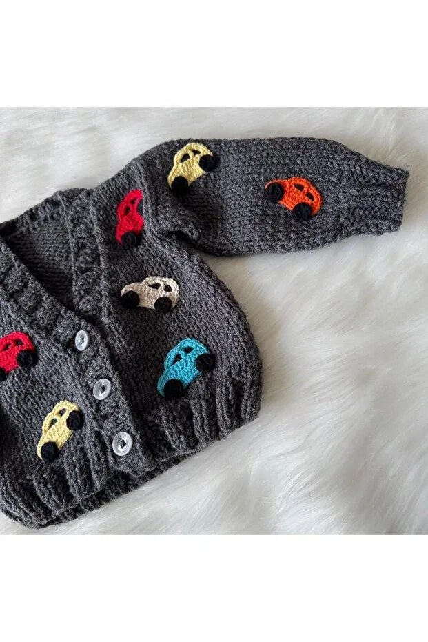 Детский кардиган для мальчиков с автомобилем Car Hand Knitted Home, Dark Gray — фото 2