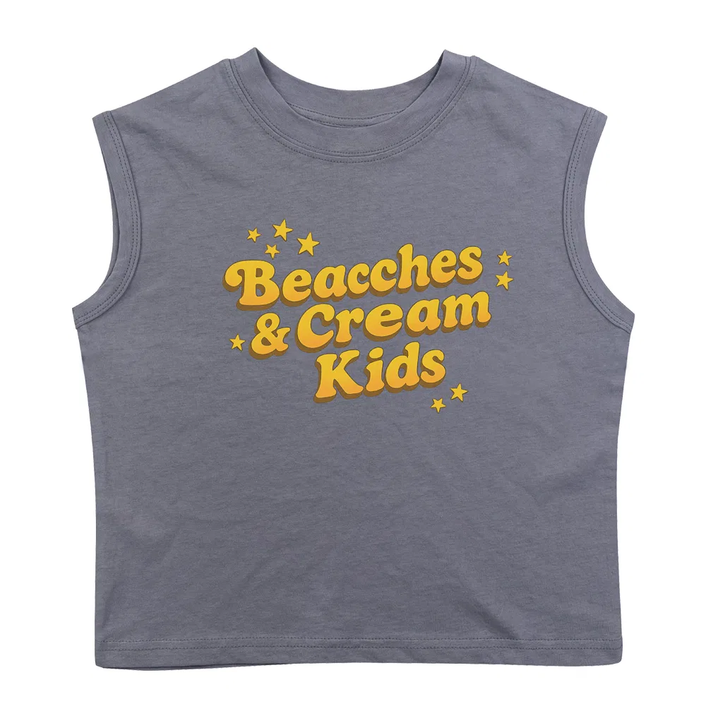 Детская футболка без рукавов с принтом Greylsh Blue BEACHESAND CREAM KIDS, Grayish Blue