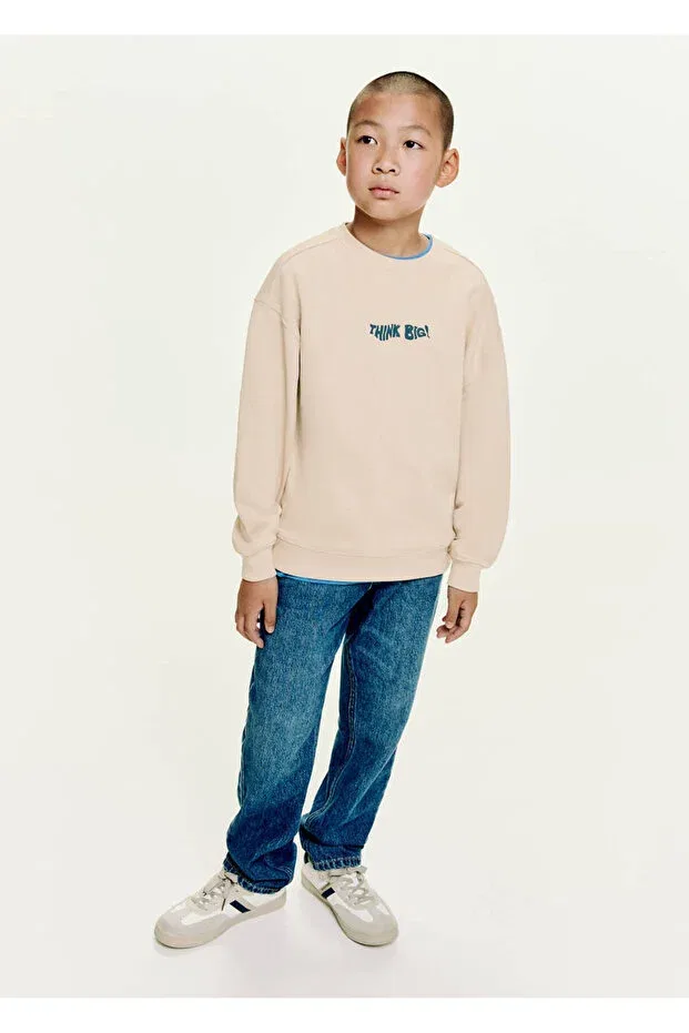 Детские свитшот для мальчиков с принтом Mango Kids, Sand Beige — фото 2