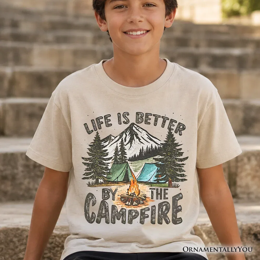 Детская футболка для мальчиков с принтом Youth Camping Campfire OrnamentallyYou, White — фото 2