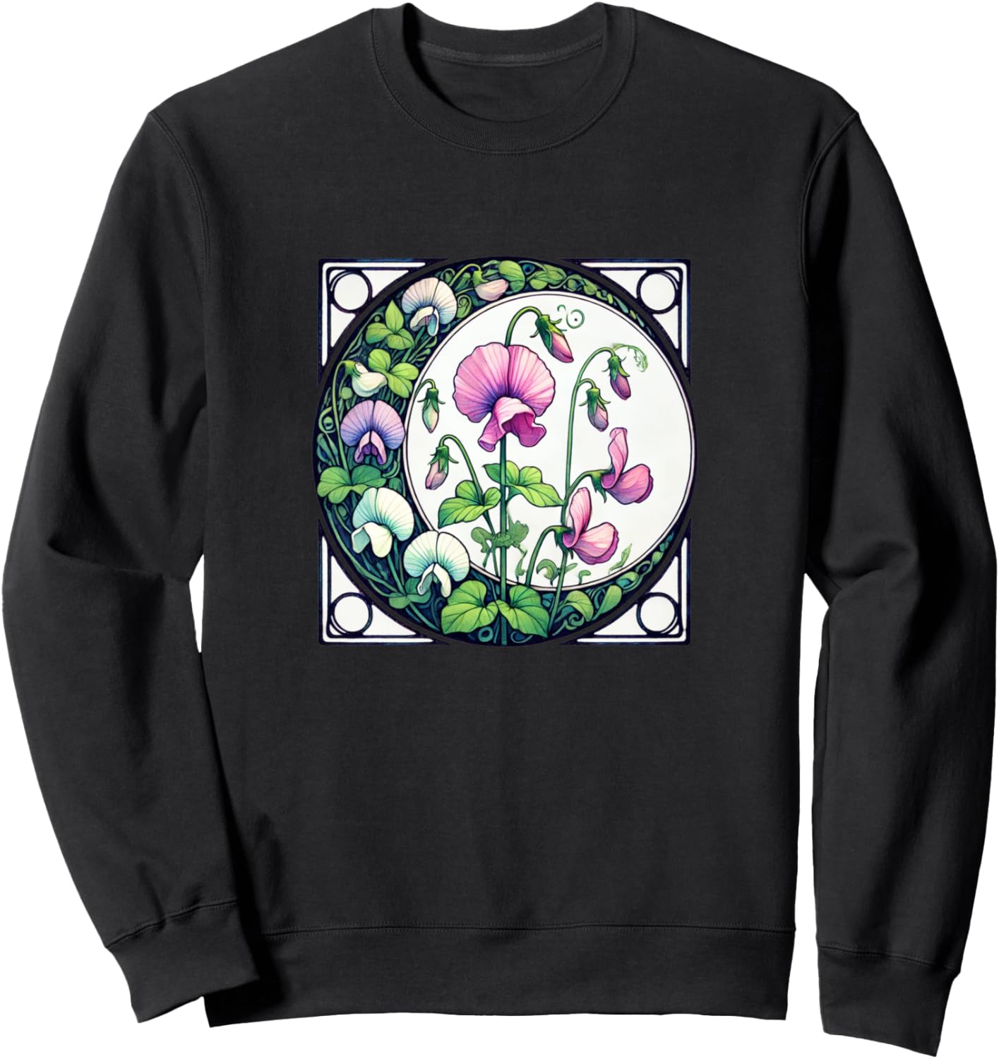 

Иллюстрация цветка душистого горошка, толстовка с изображением душистого горошка Retro Sweet Pea Lover Snugg, черный