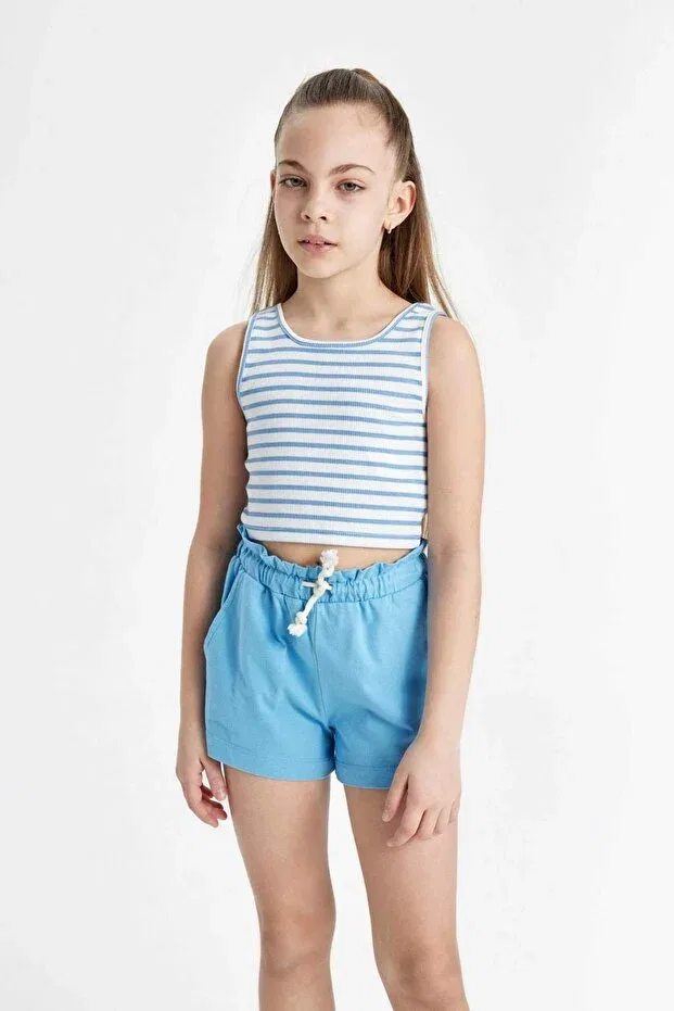 Детские шорты для девочек с принтом Beli Lace-Up Shorts For Girls A2455A824HS Defacto, Blue-Be339 — фото 4