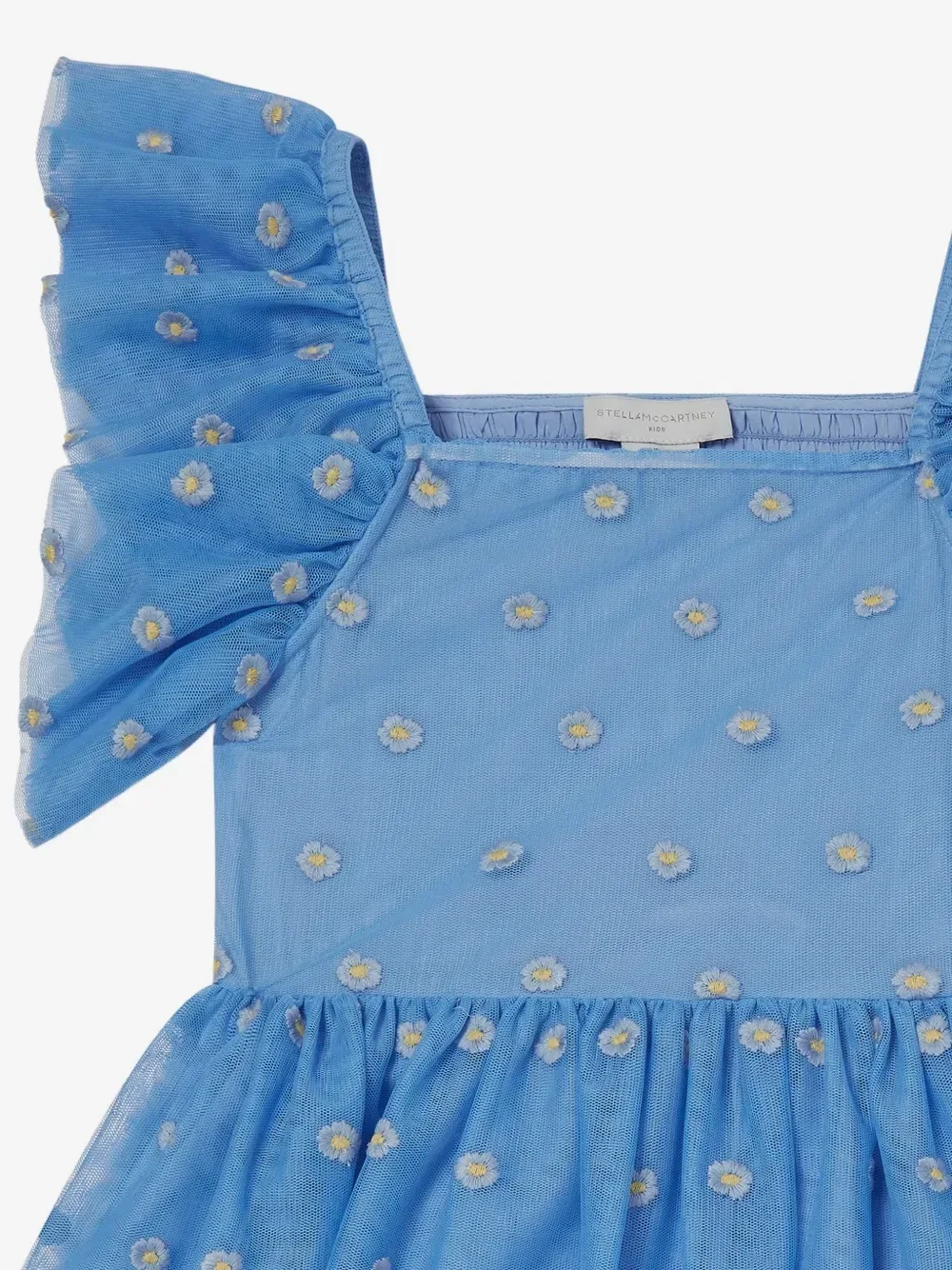 Платье с оборками и цветочной вышивкой Stella McCartney Kids, синий — фото 3