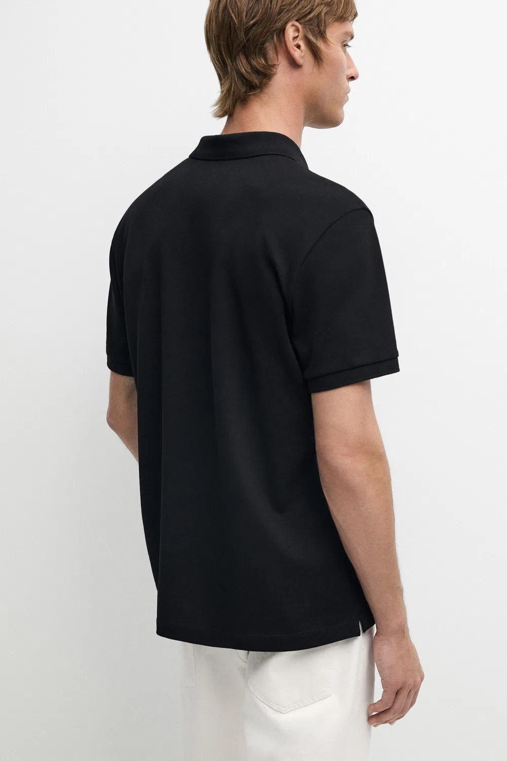 Поло из микротекстурированного хлопка пике Massimo Dutti, черный — фото 3