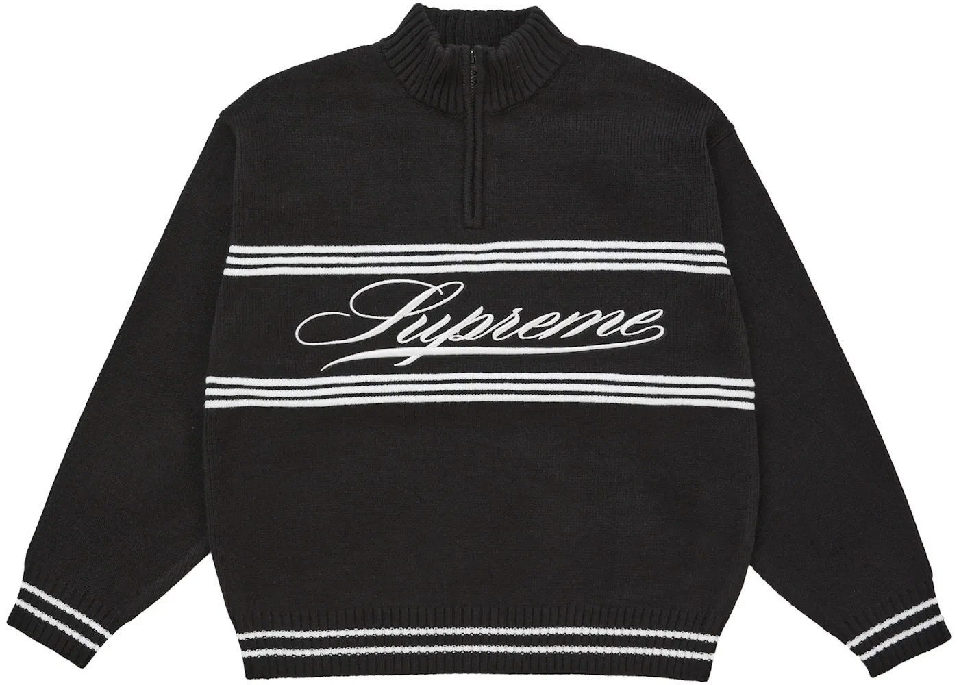 Мужской свитер с принтом Supreme Script Stripe Half Zip Sweater Supreme, Black