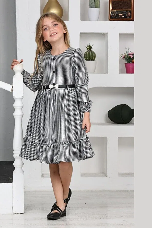 Детское платье для девочек с принтом Minigimin Cicileri, Black - White-64708