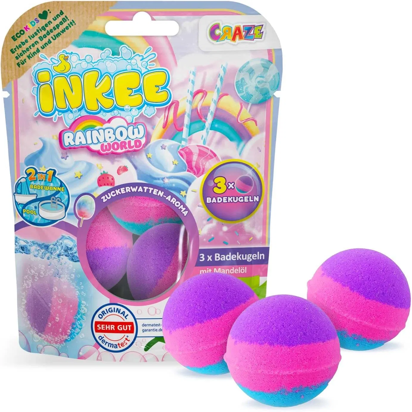 Набор бомбочек для ванны INKEE, 3 шт, Cotton Candy, 3x60 г