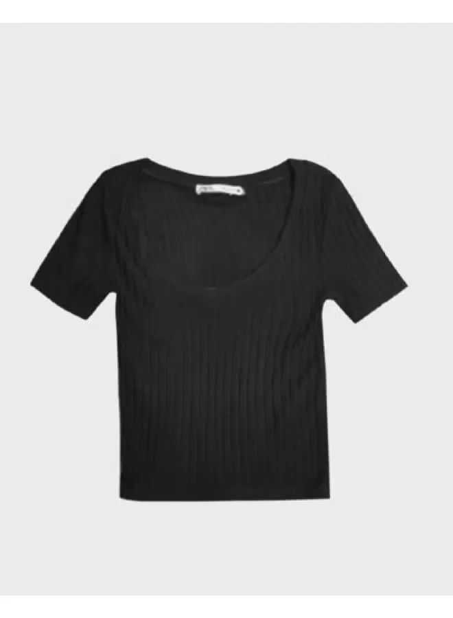Свитер с коротким рукавом Zara, черный