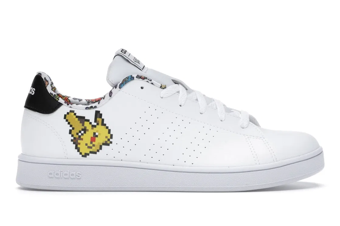 Детские кроссовки Lifestyle с принтом Pikachu Adidas Advantage, Cloud White/Cloud White/Core Black