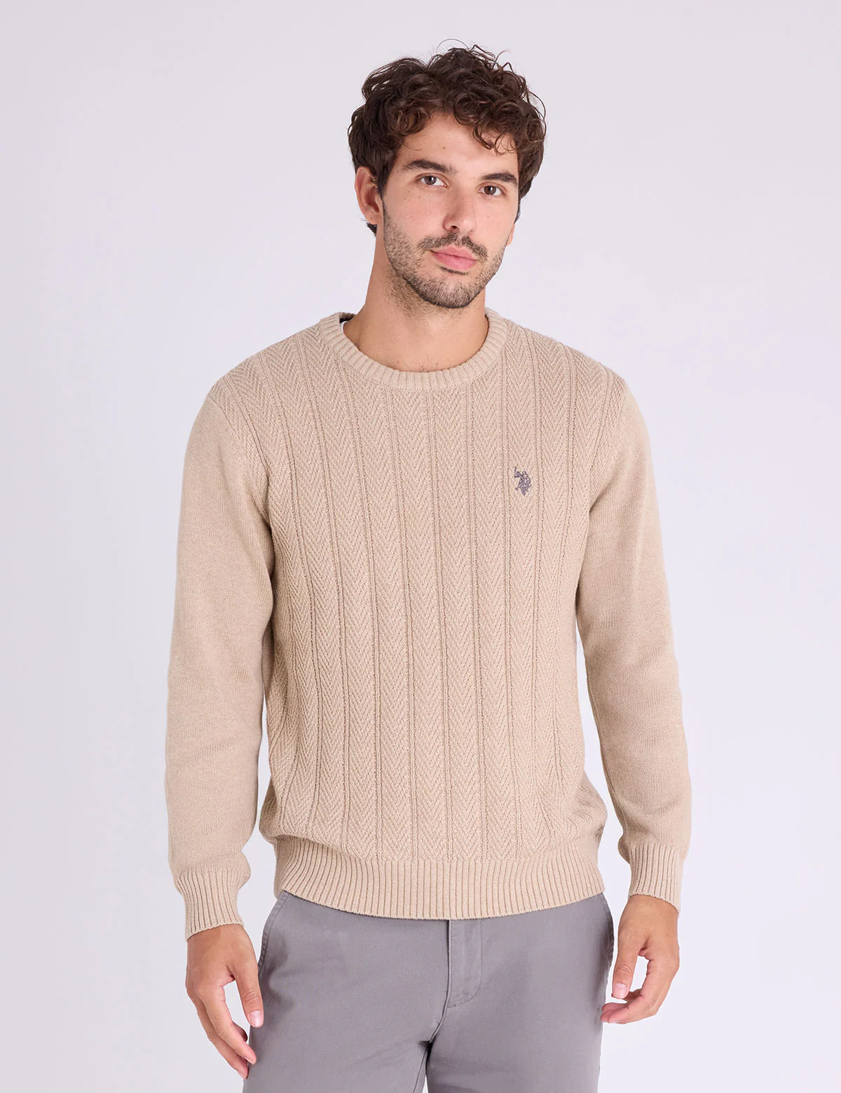 

Свитер U.S. Polo Assn Vertical Textured Crew Neck, кремовый