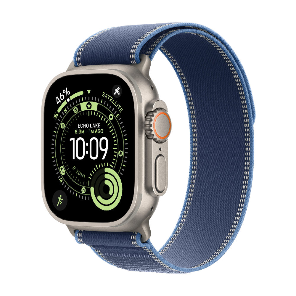 

Умные часы Apple Watch Ultra 3, 49 мм, GPS+Cellular, Natural Titanium Case/Blue/Bright Blue Trail Loop S/M Band, Титановый, Умные часы Apple Watch Ultra 3, 49 мм, GPS+Cellular, Natural Titanium Case/Blue/Bright Blue Trail Loop S/M Band