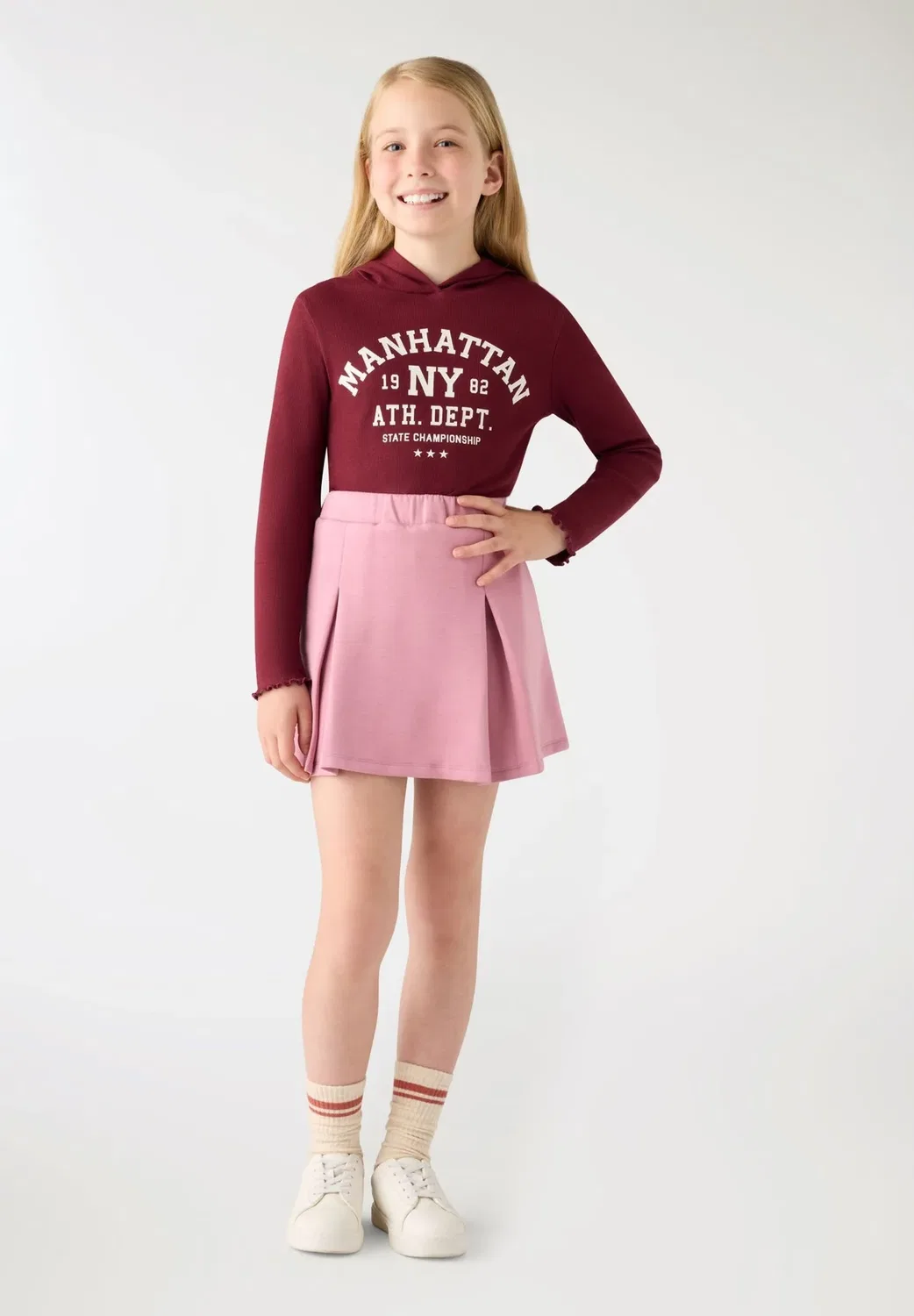Skort da bambina con pieghe atinta unita - плиссированная юбка Terranova, Rosa Fard