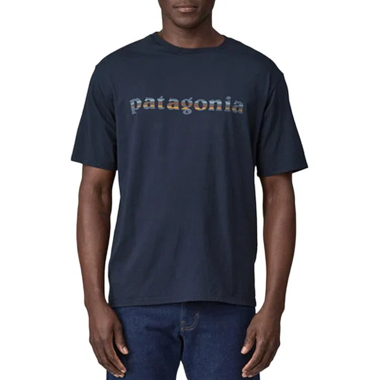 Мужская футболка органическая с принтом Patagonia, Marine Blue/NENA