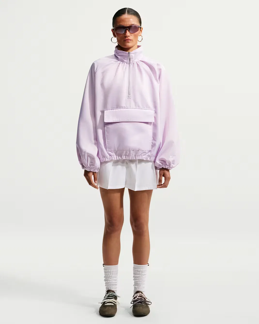 Женская атласная куртка-анорак с молнией на четверть длины Nike Sportswear, Bleached Lilac/Bleached Lilac — фото 4