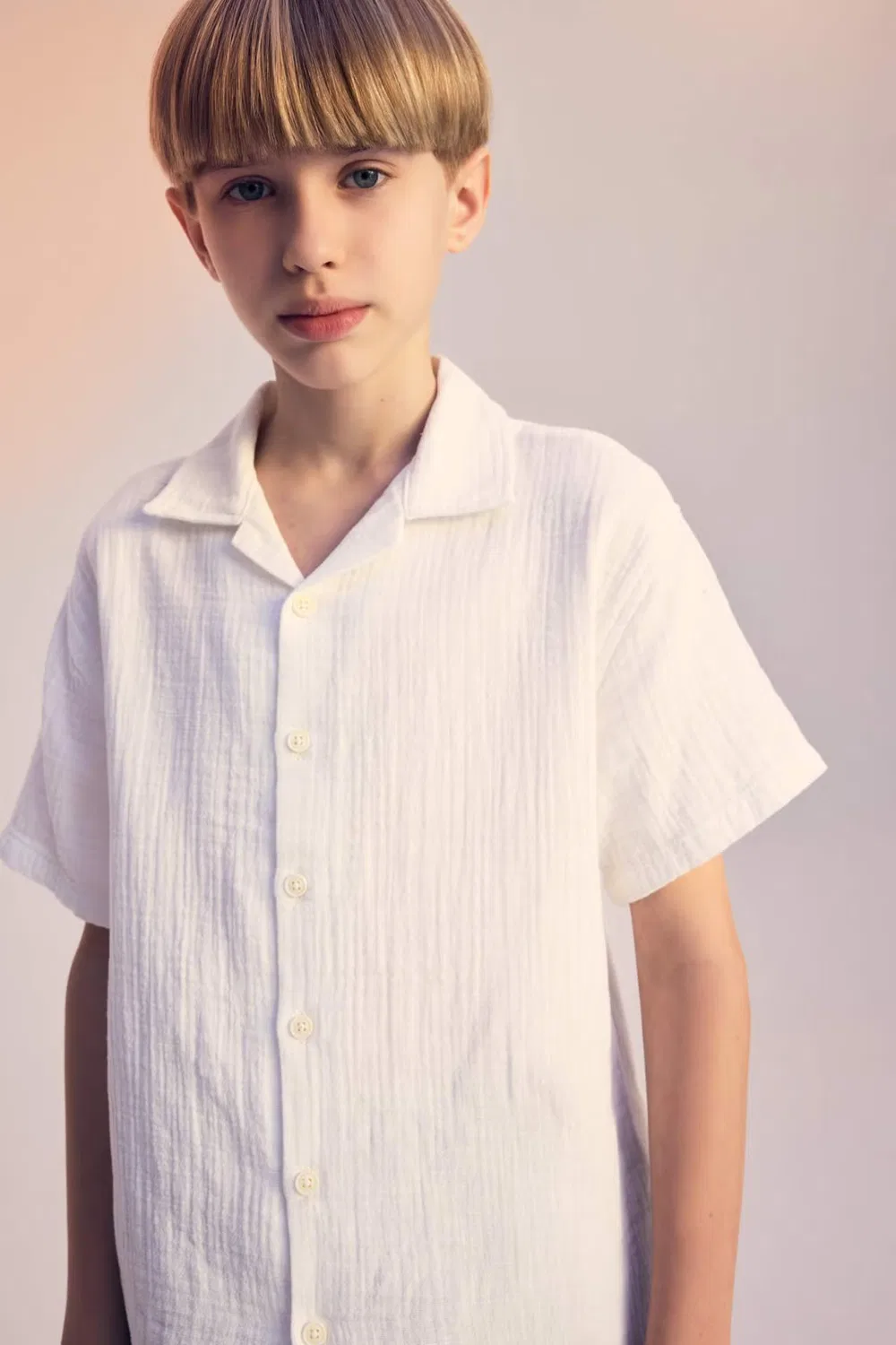 Рубашка оверсайз с коротким рукавом Boy oversize polo neck muslin shirt Defacto, белый