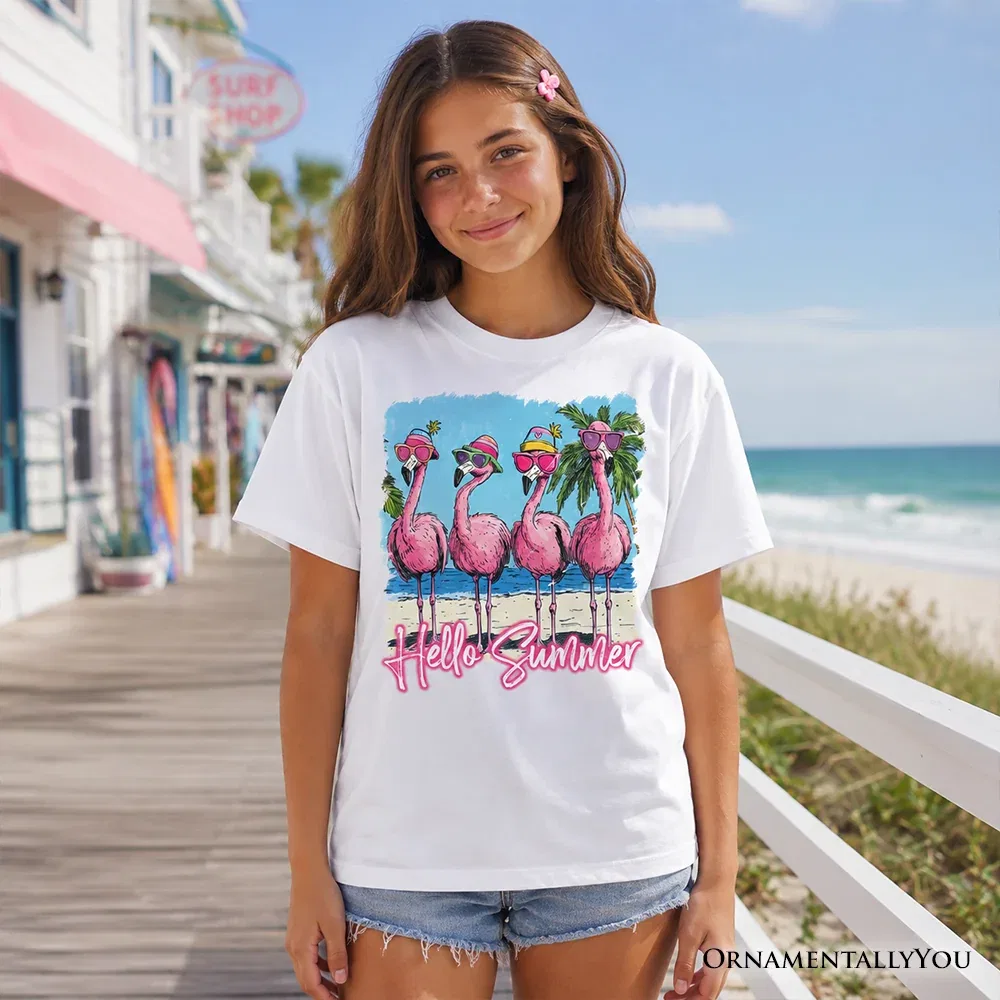 Детская футболка для мальчиков с принтом Youth Flamingo Summer Vacation OrnamentallyYou, Safety Pink — фото 2