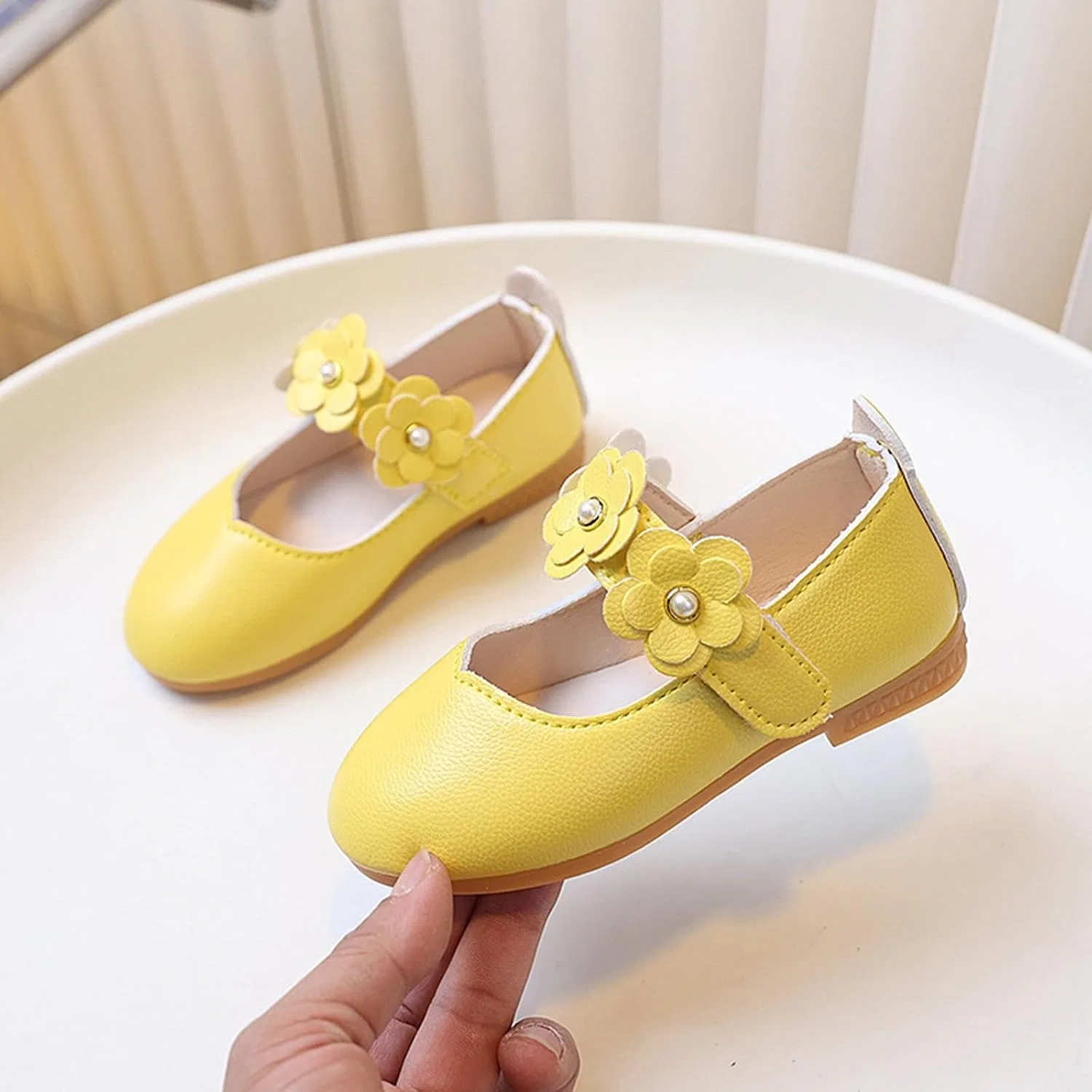 Детские балетки Мэри Джейн с цветком для девочек, Yellow — фото 2