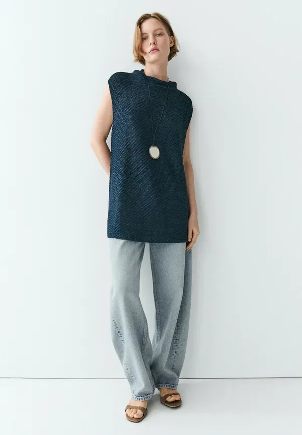 Топ из хлопка Massimo Dutti, синий — фото 2