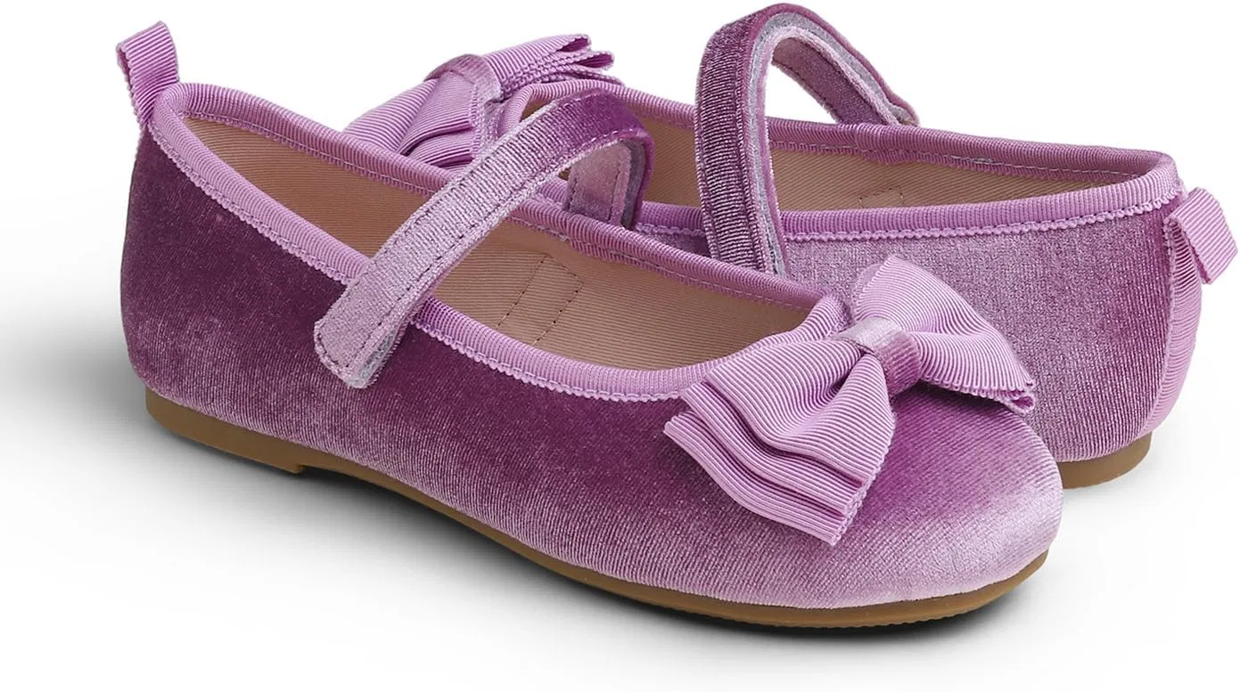 Детские балетки для девочек с бантом FEVERSOLE, Lilac Velvet Tri-Bow Maryjane — фото 4