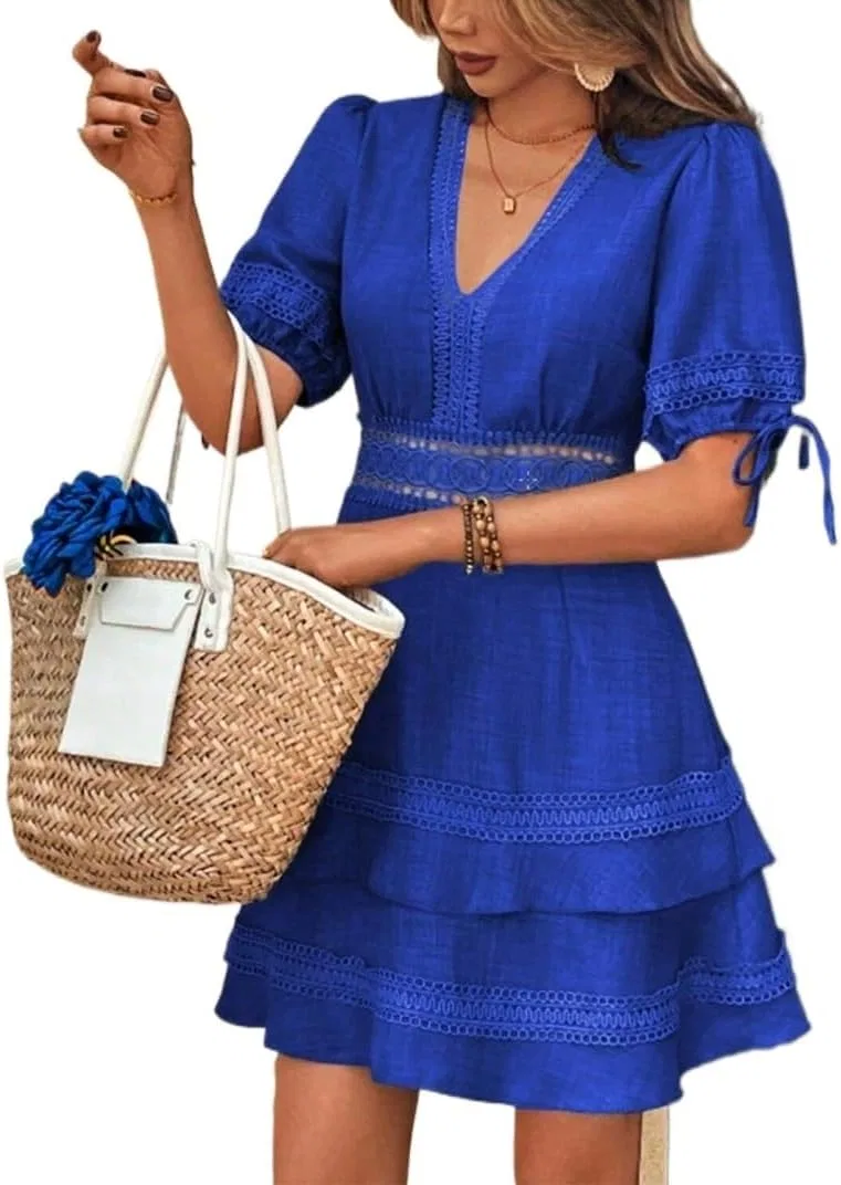 Женское летнее платье A-силуэта с кружевом Generic, Royal Blue