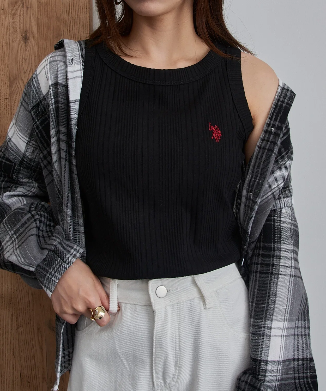 Женский хлопковый топ без рукавов с принтом U.S. POLO ASSN., Черный — фото 2