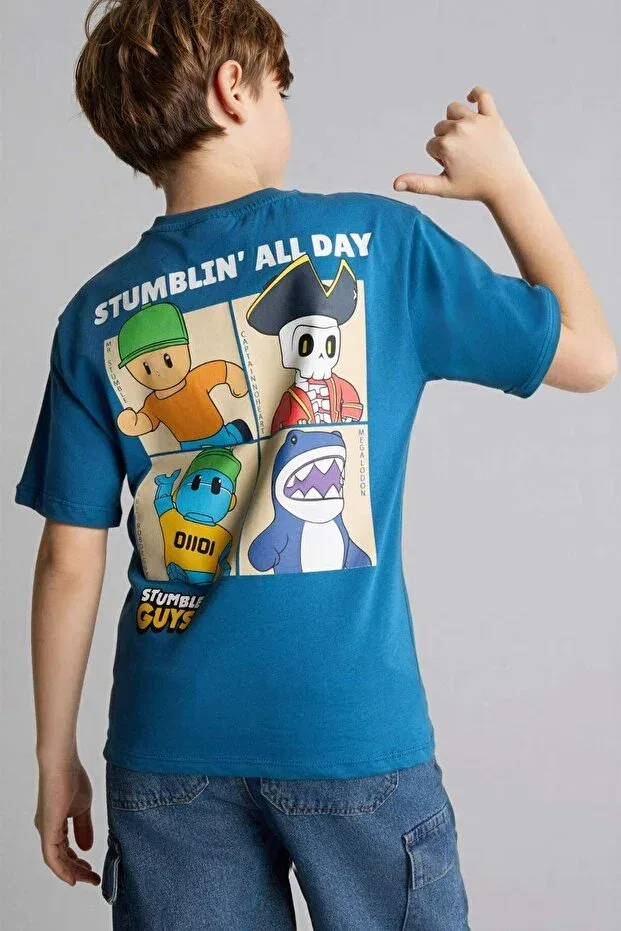 Детская футболка с принтом Stumble Guys Defacto, Blue-Be376