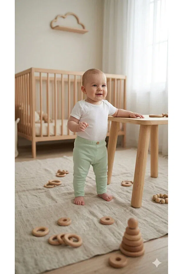 Детские леггинсы для девочек хлопковые Basics Elibaby, Water Green