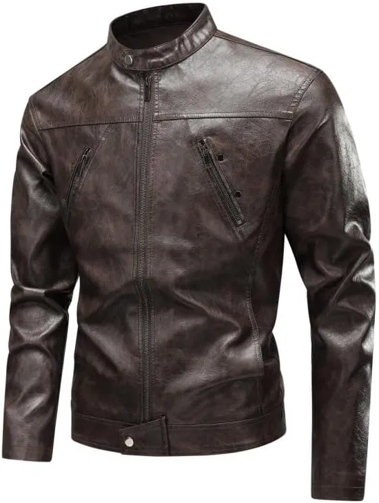 Мужское кожаное пальто из экокожи с принтом, Classic Bomber Coat, коричневый