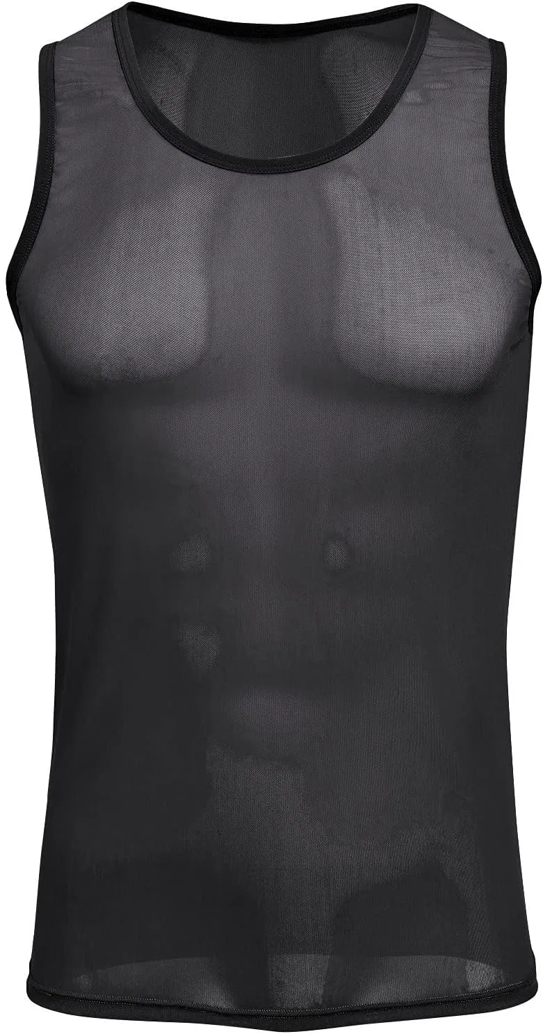 Мужская футболка с длинным рукавом Mesh Sheer Rave Tank Tops, Black — фото 3