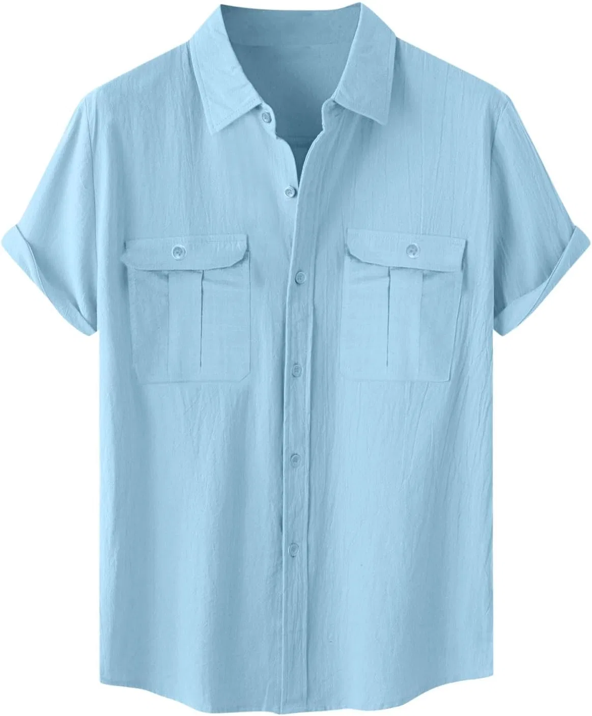 Мужская повседневная рубашка с коротким рукавом, Light Blue-1